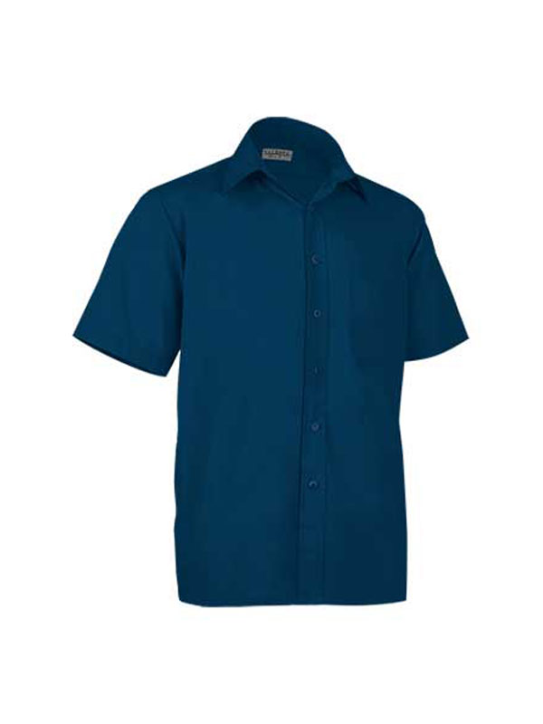 Camisa azul marino manga corta popelín 65% pol.- 35% alg.